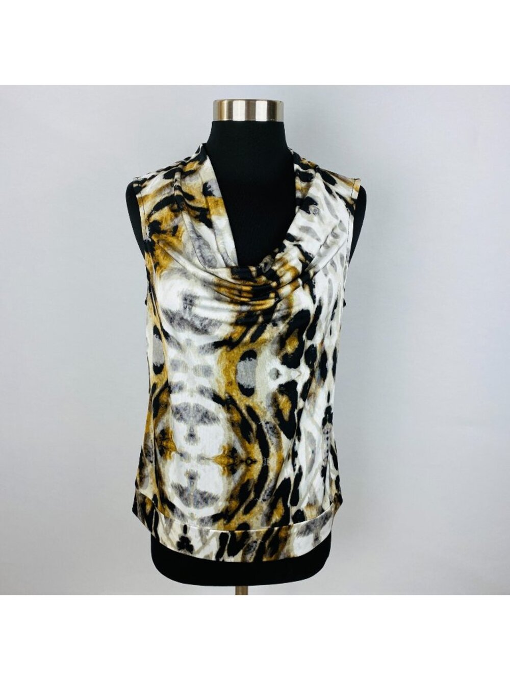 Alfani Drop Roll Neckline Abstract Animal Print Women's Size Medium M Top Blouse